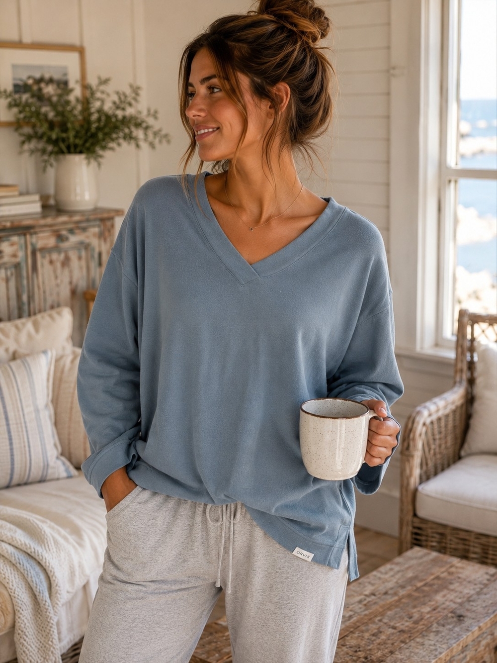 Orvis Dusty Blue V-Neck Pullover